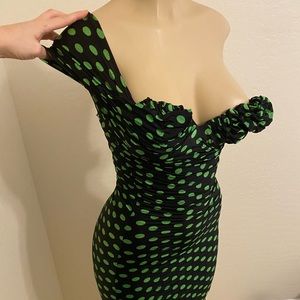 Vintage Pencil Wiggle Dress Pin Up Polka Dot Green